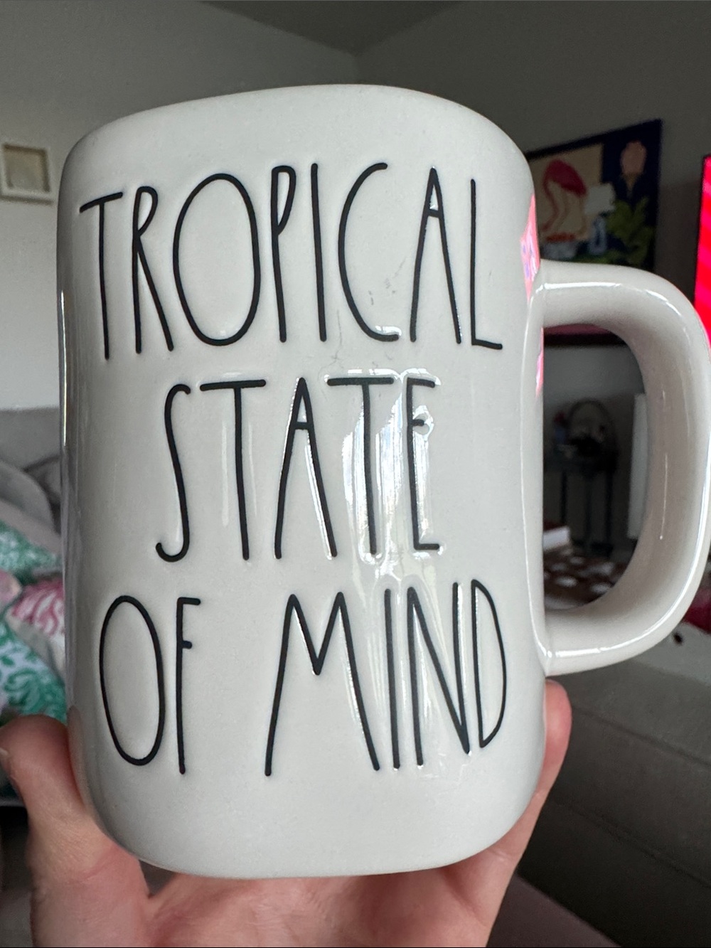 Rae Dunn Ceramic Coffee Mug with 'Tropical State of Mind' & Hibiscus Flower